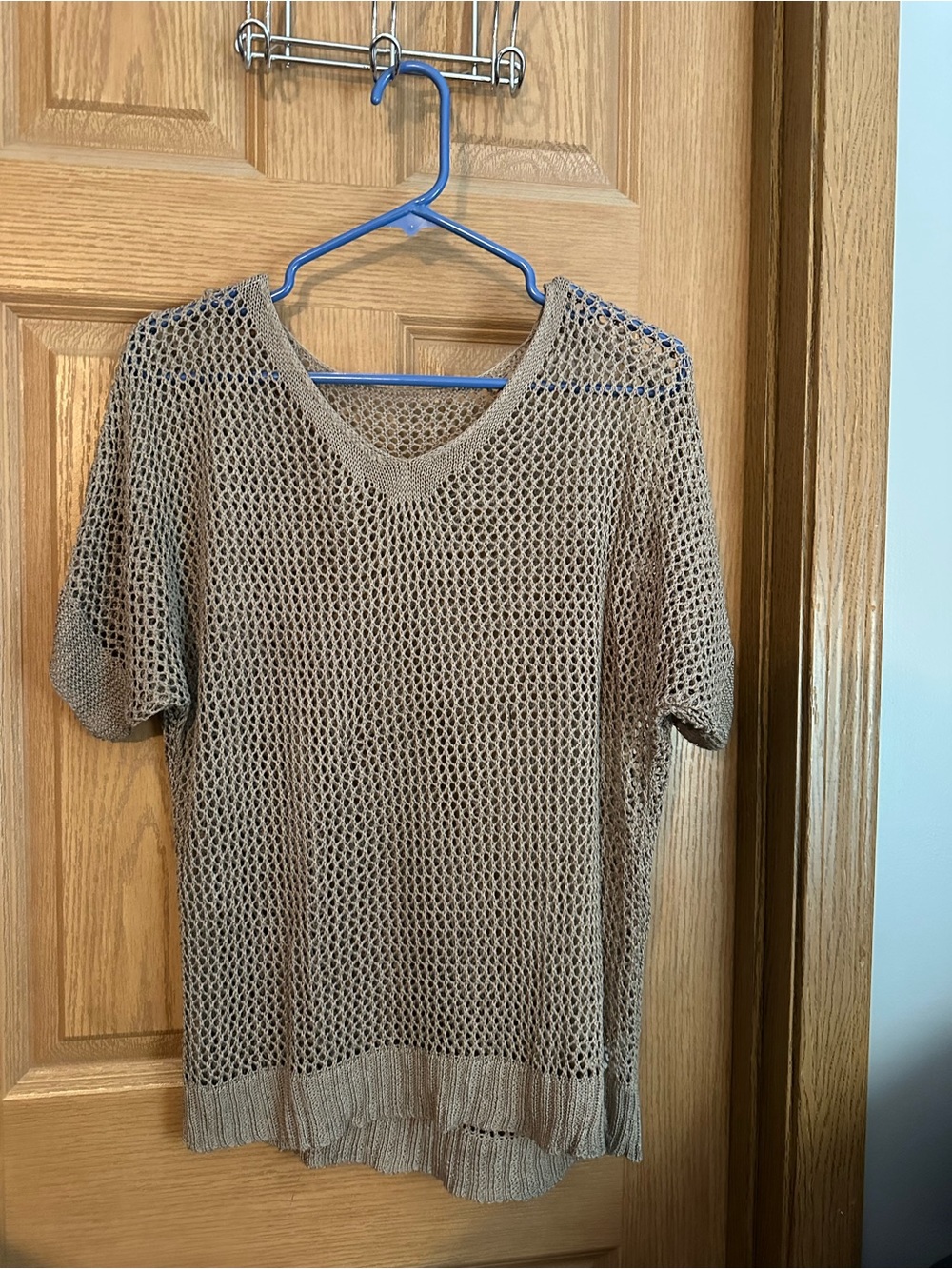 SHEIN Women's Open-Weave V-Neck Sweater - Tan